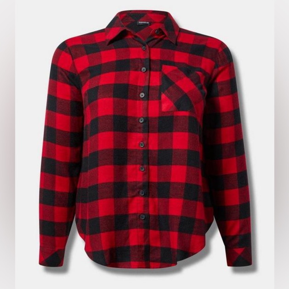 Torrid Red and Black Plaid Lizzie Button-Up Shirt